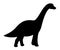 Black silhouette. Green brachiosaurus. Cute dinosaur, cartoon design. Flat  illustration isolated on white background.
