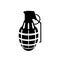 Black silhouette of hand grenade. Army explosive. Weapon icon. Military isolated object