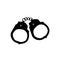 Black silhouette of handcuff on white background. Police manacles for arrest. Steel brasletes