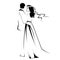 Black silhouette of huging groom and bride,lovers logo,