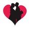 Black silhouette illustration of a couple of lovers hugging on a white background. Wedding couple in love.