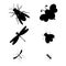 Black silhouette insect characters set. Bee, wasp, ant, dragonfly, fly and mosquito.