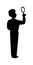 Black silhouette isolated young man detective seeker finder with magnifying glass in white background. Seach answer, riddles,