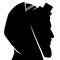 Black silhouette of Jewish praying man with Kippah, Tallit, and Tefillin on his head, flat style vector illustration.