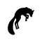 Black silhouette of jumping fox flat style, vector illustration