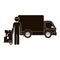 Black silhouette logistic assistant with shipping truck