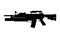 Black silhouette of machine gun with grenade launcher on white background. Automatic weapon of USA army