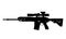 Black silhouette of machine gun with grenade launcher on white background. Automatic weapon of USA army