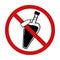 Black silhouette of magic bottle in a prohibition sign. The potion is banned. Danger of poisoning. Ban on experiments and alchemy