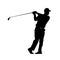 Black silhouette of a male golfer. Generative AI