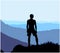 Black silhouette of man standing on the top of the hill, enjoying beautiful view.