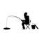 Black silhouette of a man on winter fishing sitting on ice vector illustration.