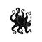 Black silhouette of marine animal - octopus or poulpe vector illustration isolated.