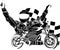 black silhouette of Motorbike rider with face flag vector illustration