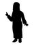 Black silhouette of a Muslim woman pointing one finger in the sky, one God concept, Religious girl