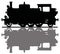 The black silhouette of an old steam locomotive