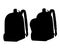 Black silhouette. Opened and closed school bags. Empty rucksack. Backpack with zippers. Cartoon design. Flat  illustration