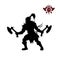 Black silhouette of orc with axe on background. Fantasy character. Angry warrior with weapon. Barbarian tattoo