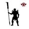 Black silhouette of orc with spear on background. Fantasy character. Angry warrior with weapon. Barbarian tattoo