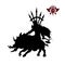 Black silhouette of orc warlord on white background. Fantasy character. Angry warrior on wild boar. 2d sprite shaman