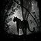 Black silhouette of a panther on grey background