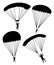 Black silhouette. Parachutist in flight. Set of skydivers. Flat vector illustration isolated on white background