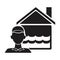 Black silhouette plumber with flooded house icon
