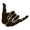 Black silhouette realistic shaka hand gesture icon graphic