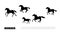 Black silhouette of running horses. Isolated detailed drawing of mustang herd on white background. Western landscape