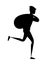 Black silhouette running thief during robbery with bag cartoon character design flat vector illustration