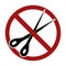 Black silhouette of scissors in a prohibition sign. Ban on cutting. Vector object