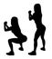 Black silhouette of set of sporty woman doing squats.