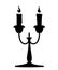 Black silhouette. Silver candelabrum with burning red candle. Flat  illustration on white background. Home decor furniture.