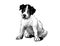 Black silhouette of a small sitting dog on white background. Computer generated sketch / drawing.