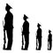 Black silhouette soldier is marching with arms on parade