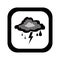 Black silhouette square button with rain storm weather icon