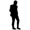 Black silhouette of standing man model on white background.