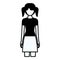 Black silhouette thick contour of faceless full body teenager with skirt and tall pigtails hairstyle