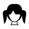 Black silhouette thick contour of faceless girl with high pigtails hairstyle