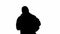 Black silhouette of thief on isolated white background. Male robber in hoodie and balaclava running with a bag in his