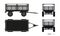 Black silhouette of tractor trailer. Side, front, back and top view of agriculture machinery. Industrial blueprint