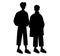 Black silhouette of two male friends hanging out, Pair of boys greeting each other