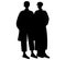 Black silhouette of two male friends hanging out together, academic fashion, friendship, outside