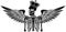 black silhouette of vector angel skeleton with wing and crown