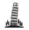 Black silhouette vector illustration of Italian landmark Pisa Tower