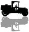 The black silhouette of a vintage tank truck