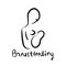 Black silhouette of woman with baby breast feeding. Inscription lettering. World Breastfeeding Day. World breastfeeding week.