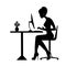 Black silhouette of a woman sitting behind a computer icon