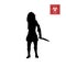 Black silhouette of women zombie with knife on white background. Isolated image of undead monster