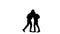 Black silhouette of young woman and man in sportswear with backpacks greeting each other, hugging friendly. 2 in 1